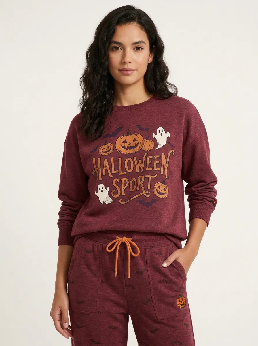 Women's Halloween Pumpkin Ghost Printed Sportswear Set
