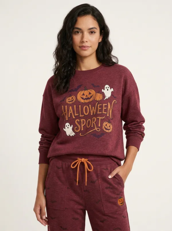 Women's Halloween Pumpkin Ghost Printed Sportswear Set