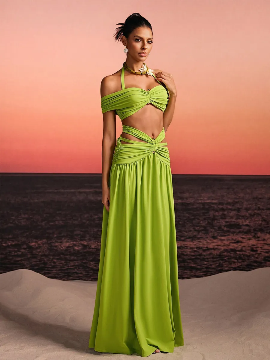 Aveline Off Shoulder Ruched Cutout Skirt Set