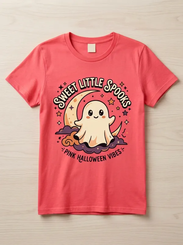 Festive Ghost Moon Halloween Graphic T-Shirt