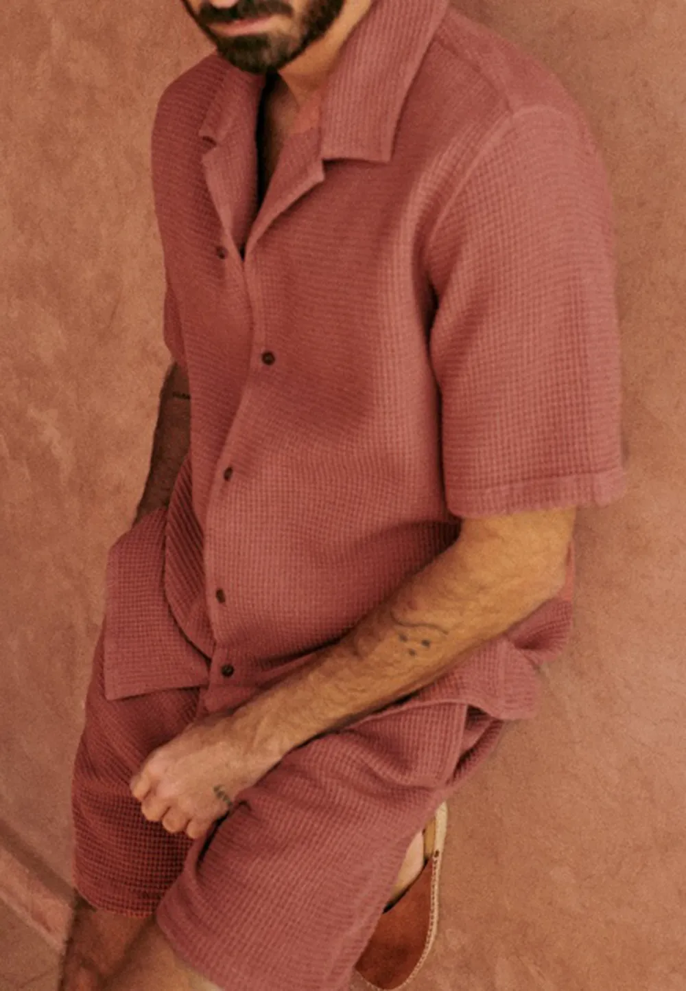 Rust Red Seersucker Textured Short Sleeve Shirt