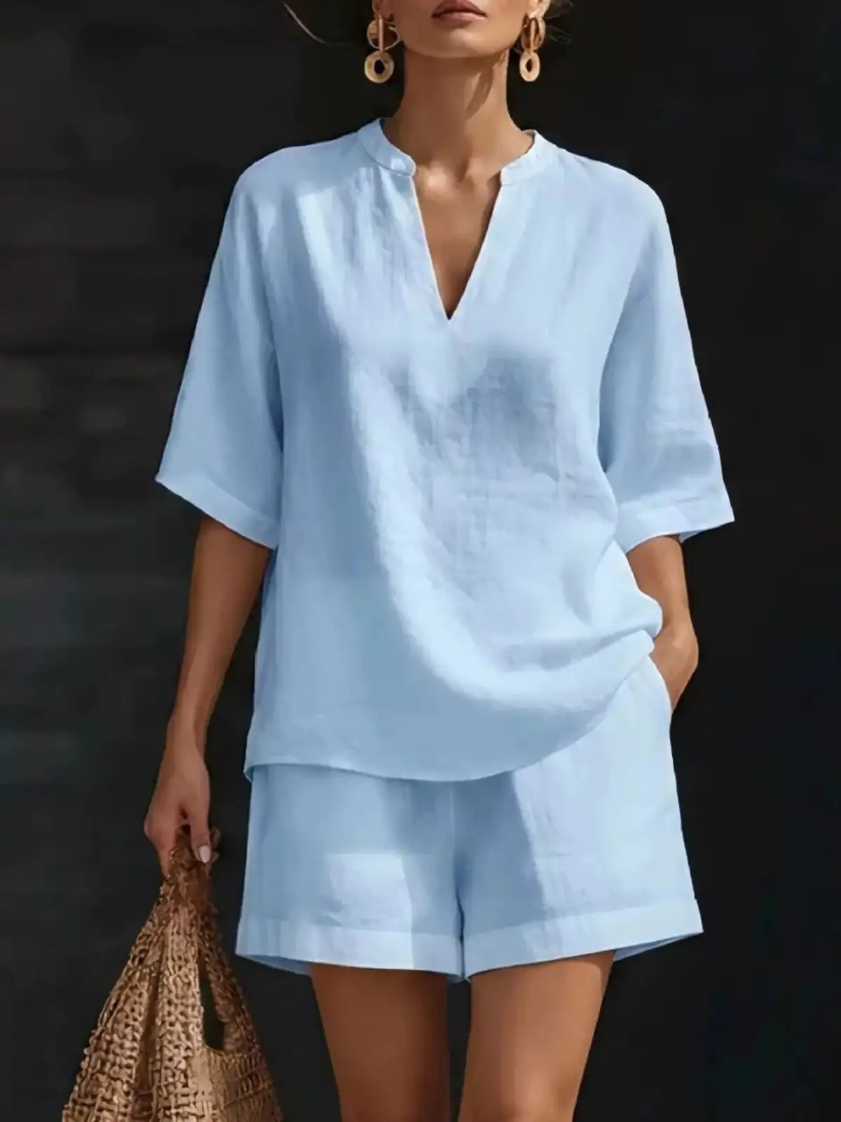 Polished Refined Pocketed Top and Shorts Matching Set