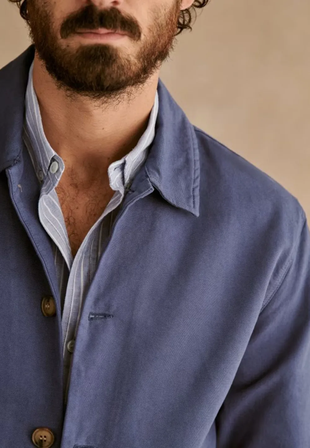 Vintage Blue Cotton Blend Casual Chore Jacket