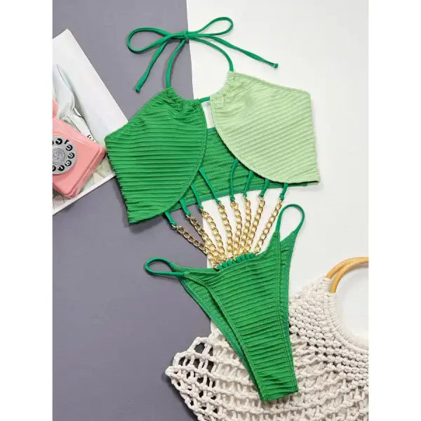 Women's Halter Contrast One-Piece Swimsuit