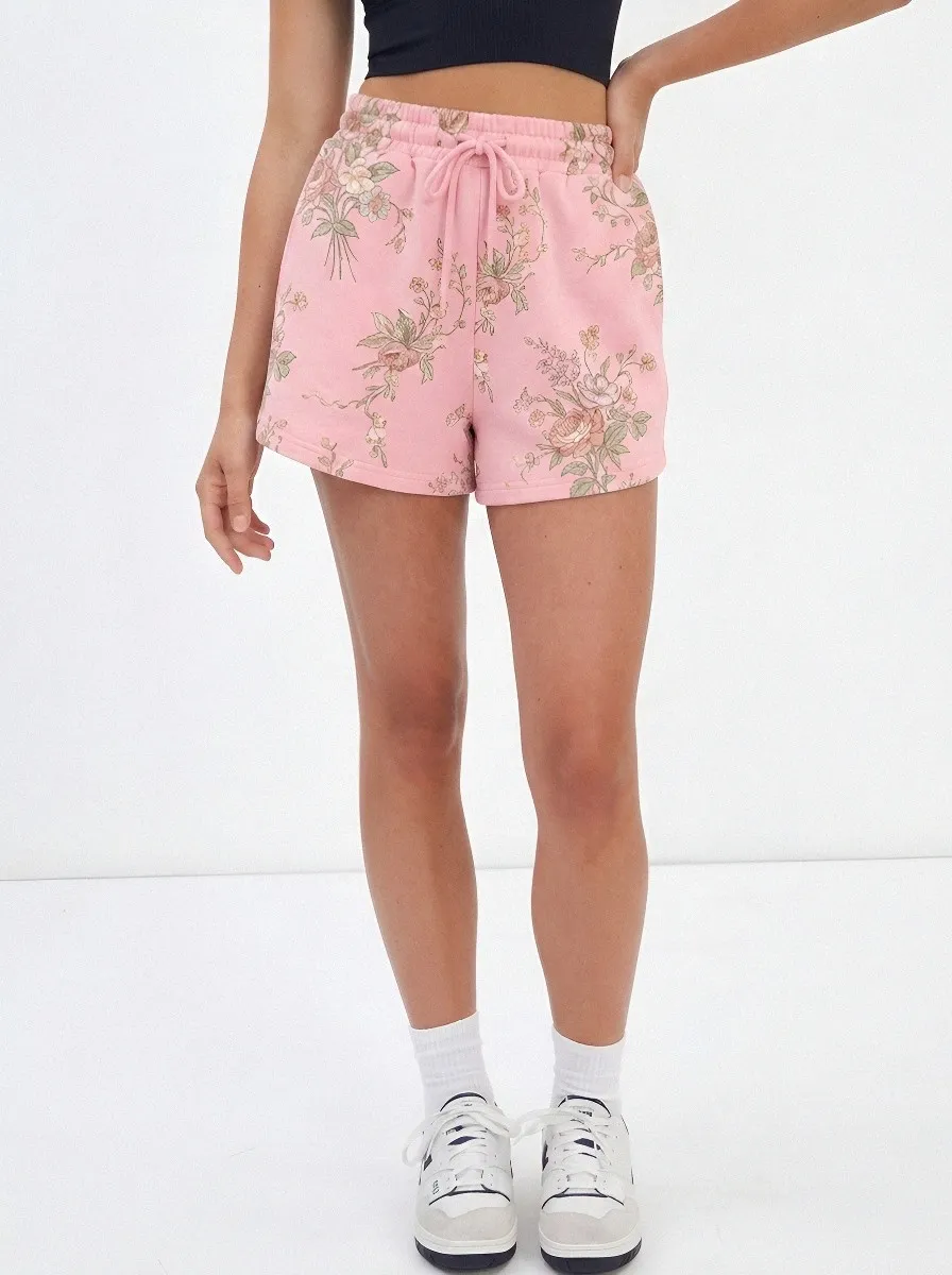 Women's Vintage Floral Botanical Printed Pull-On Drawstring Shorts