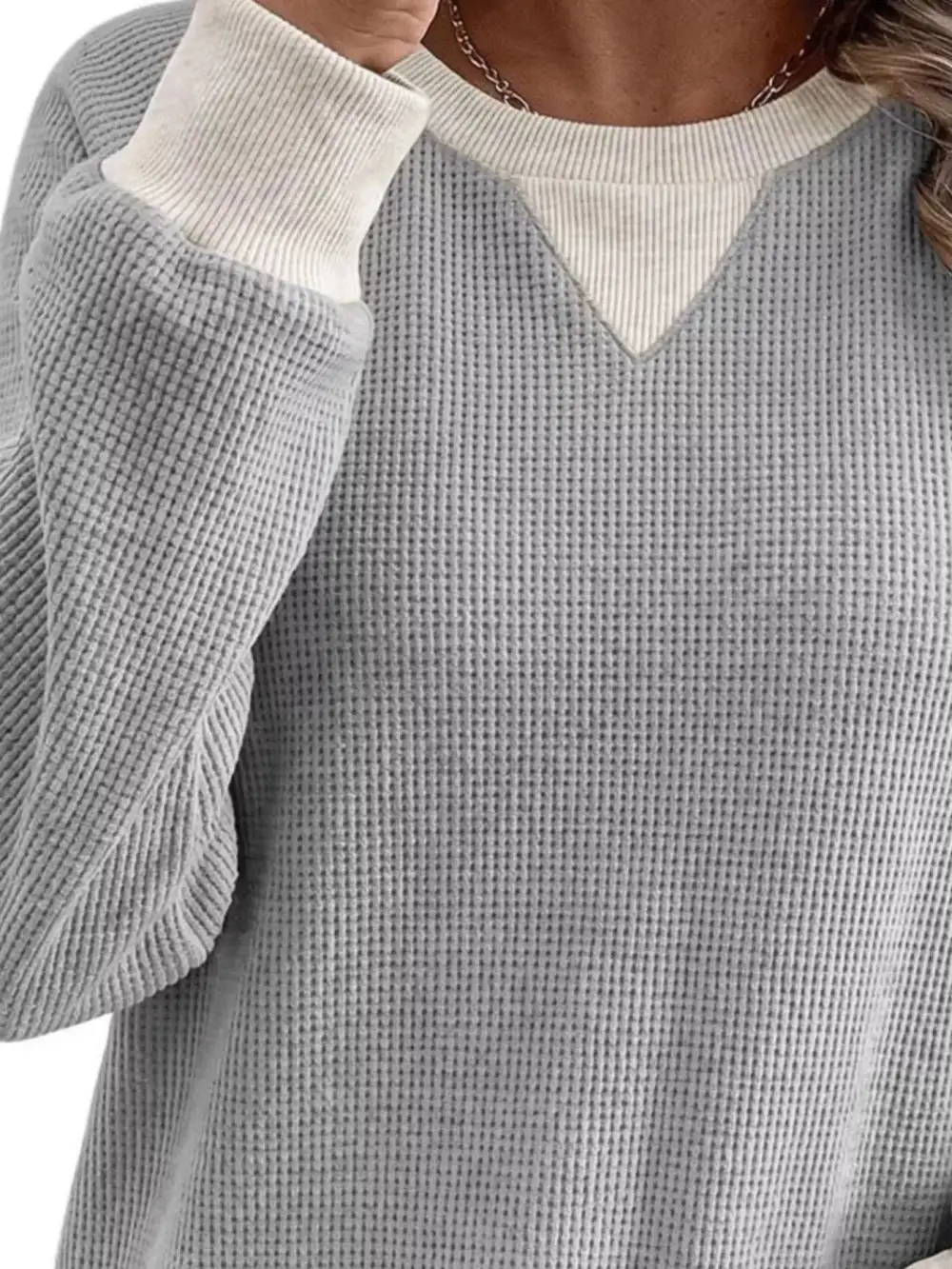 Crew Neck Waffle Knit Sweatshirt