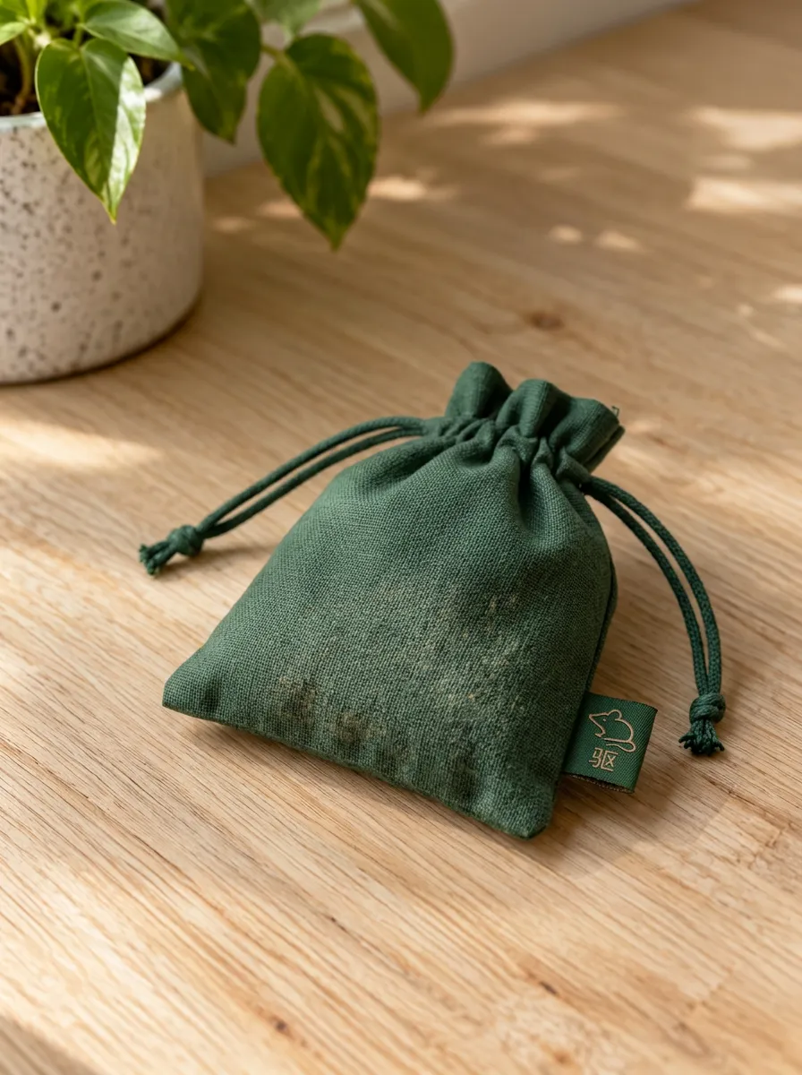 Green Fabric Drawstring Mouse Repellent Pouch