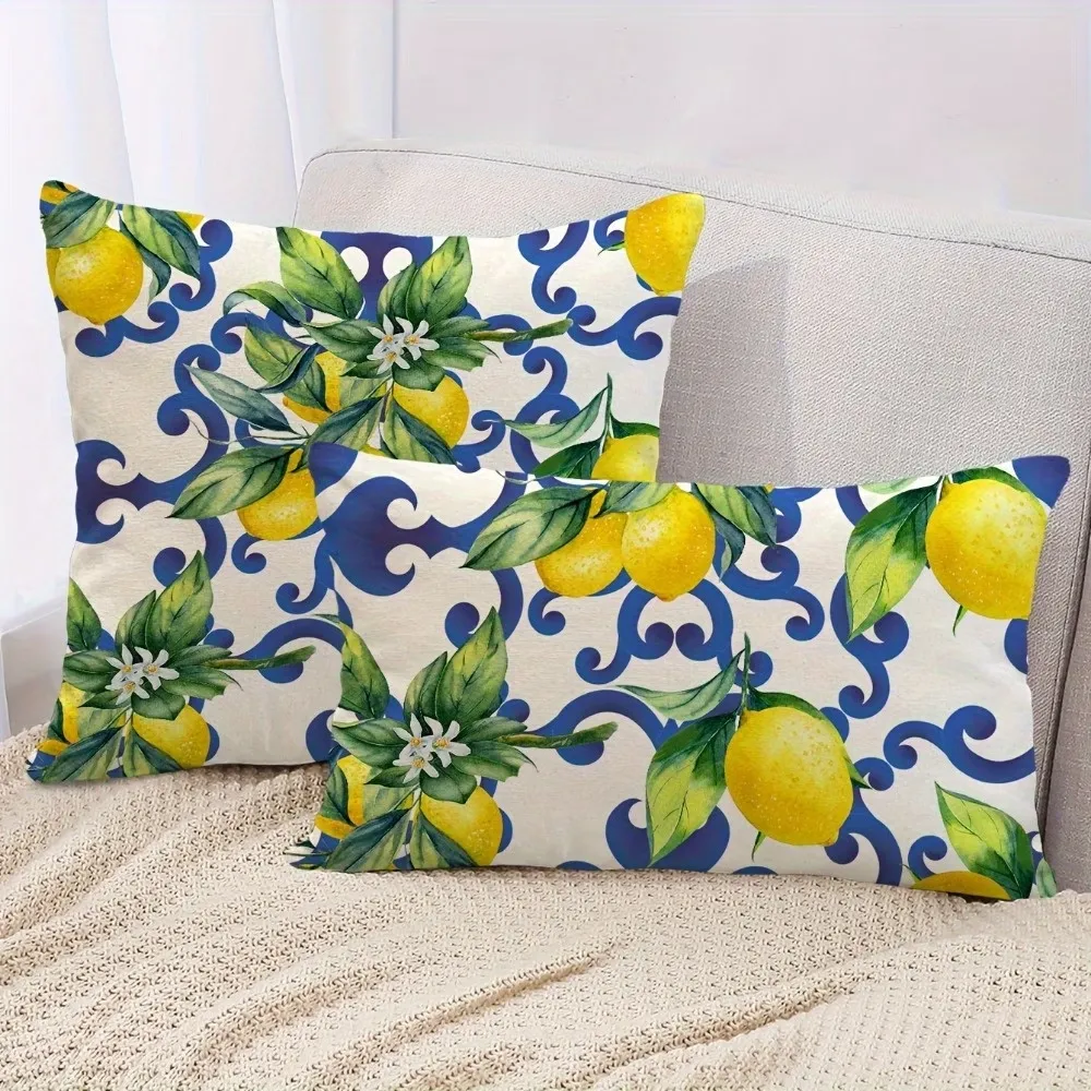 Lemon-Print Decorative Throw Pillow
