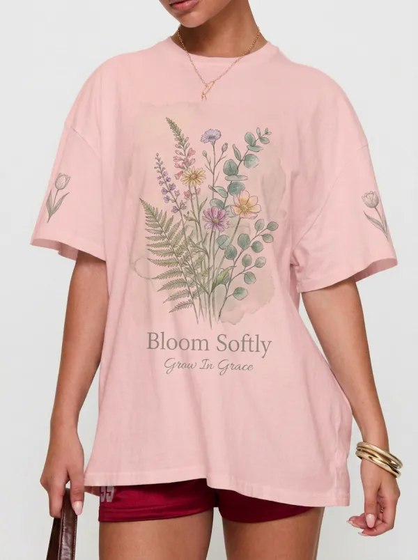 Women's Floral Lover Bloom Softly Watercolor Printed T-shirt