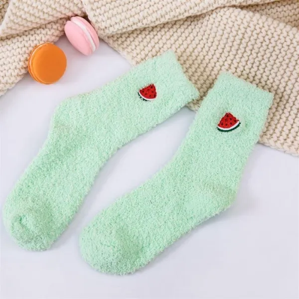 Plush Fruit Embroidered Crew Socks