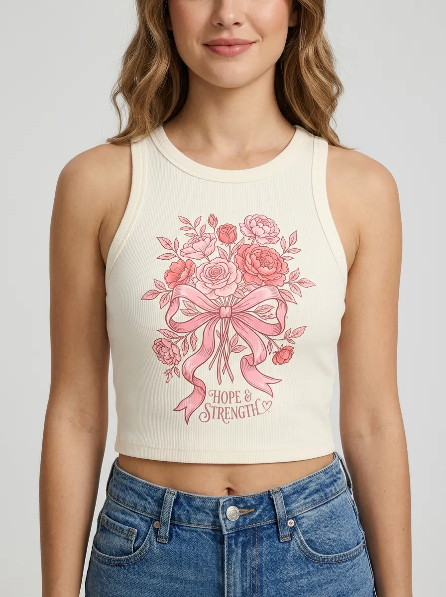 Women's Breast Cancer Awareness Pink Ribbon Floral Printed Tank Top