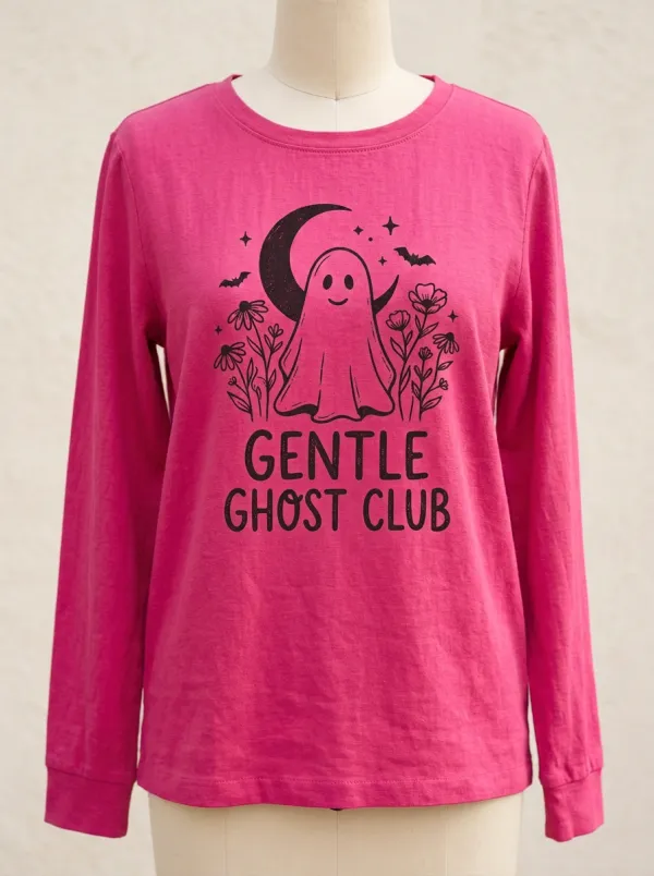 Moon Ghost-Club Halloween Cotton Linen Long Sleeve Top