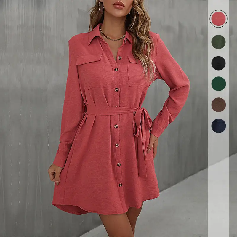 Women's Casual Shirt Belted Dress