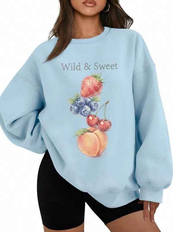 Women's Wild & Sweet Fruit Strawberry Blueberry Cherry Peach Printed Sweatshirt