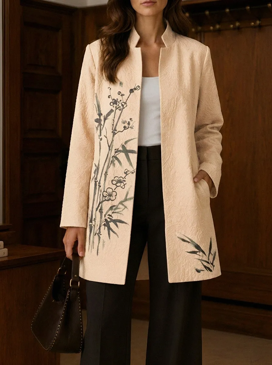 Women's Zen Bamboo Floral Printed Open Front Jacket