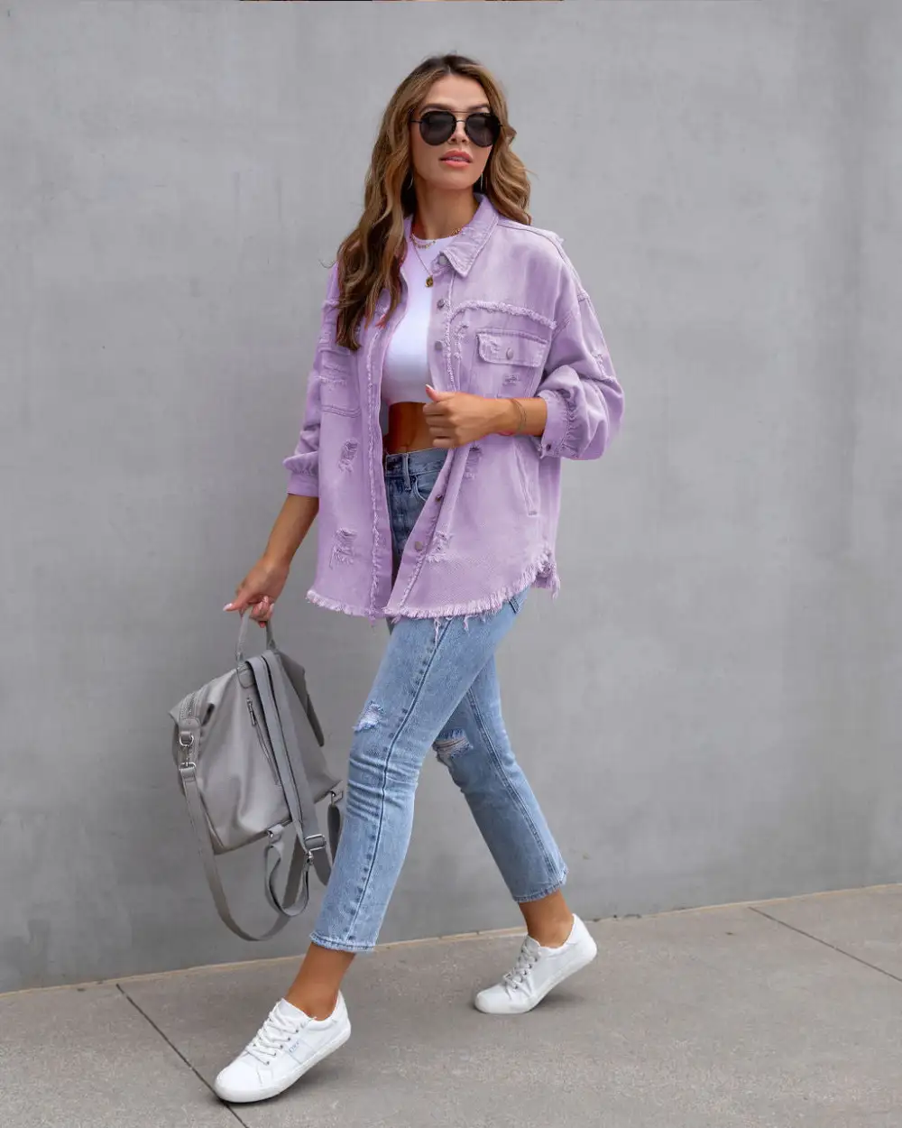 Distressed Shirt Style Jacket