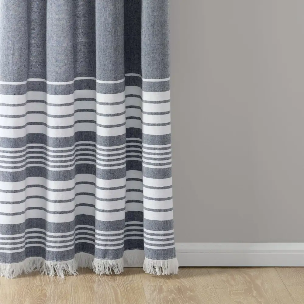 Refined Farmhouse Stripe Cotton Rod Pocket Tassel Curtain Panel Set