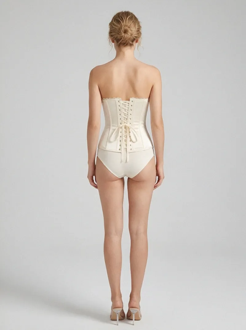 Floral Lace-Up Lace-Trim Satin-Look Women's Corset Top
