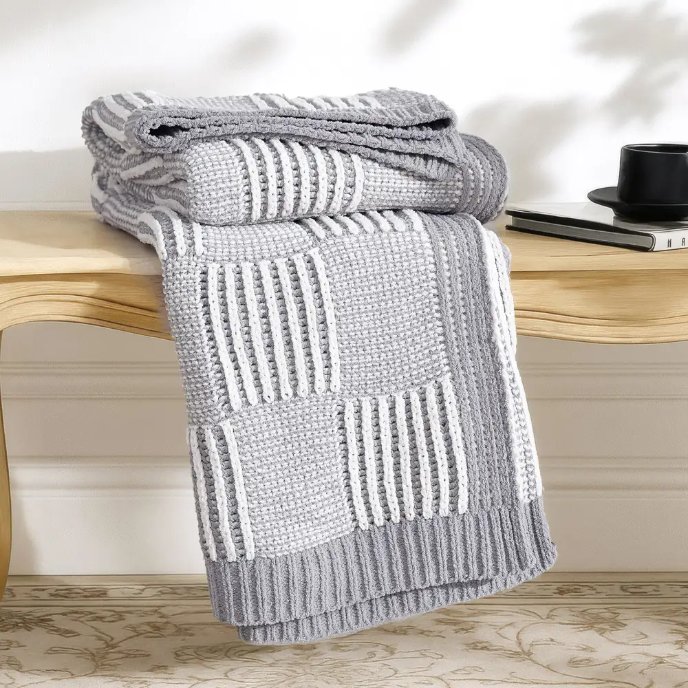 Checkered Chenille Two-Tone Throw Blanket