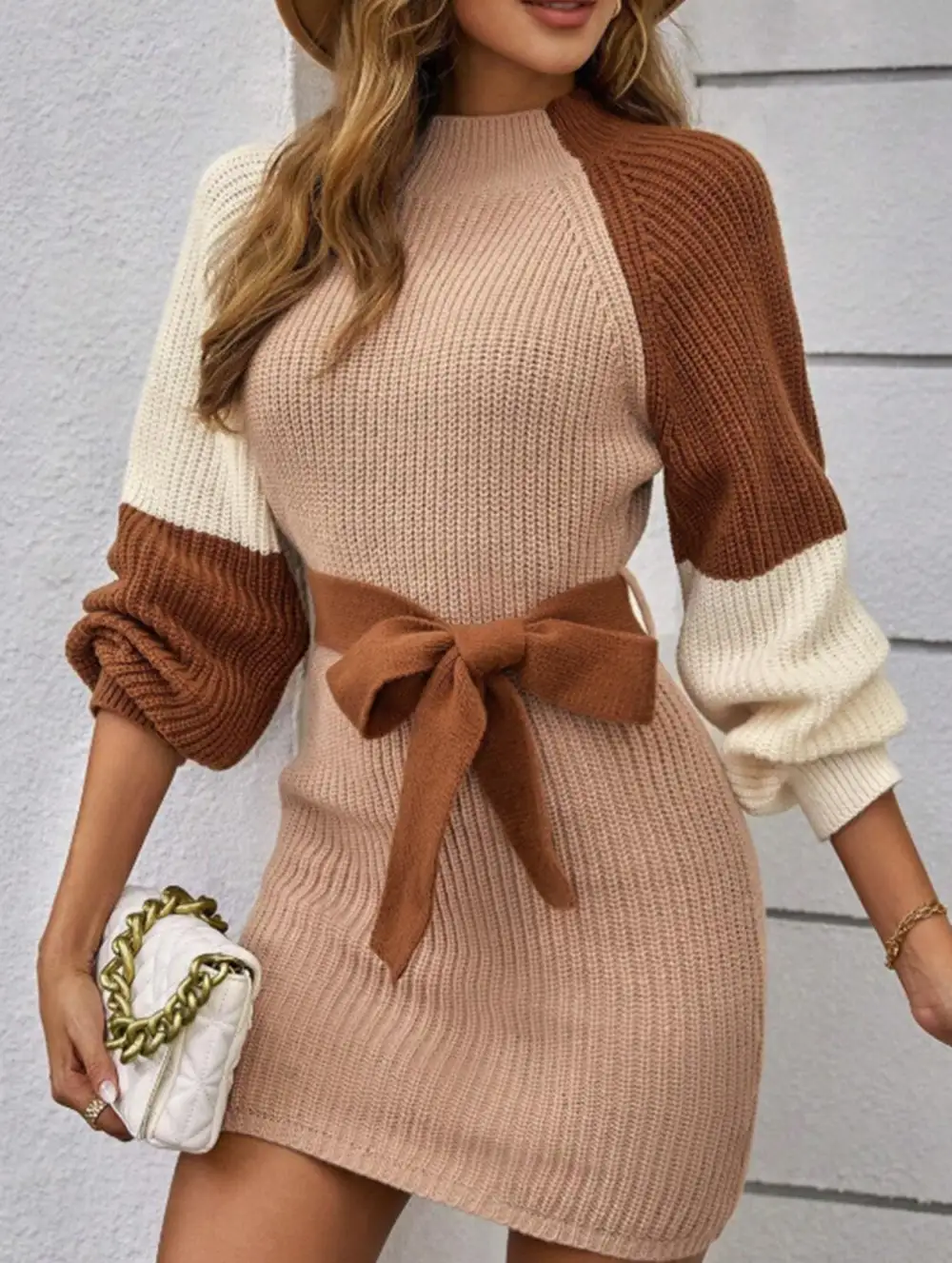 Patchwork Slim Waist Loose Mini Dress