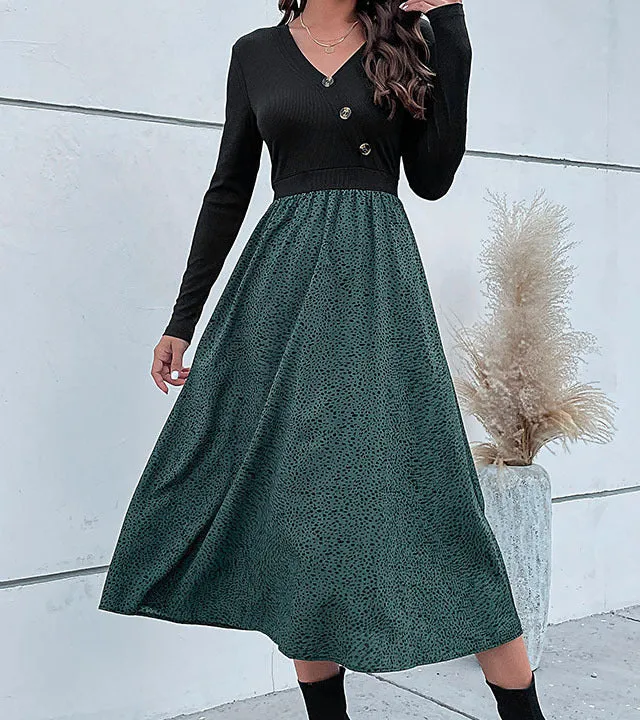 Women's V-Neck Long-Sleeve Belted Maxi Dress