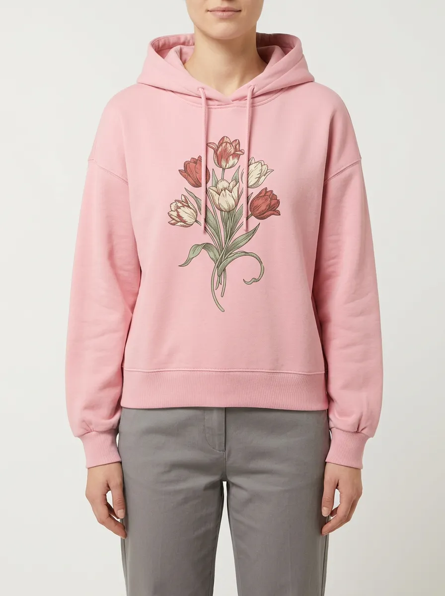 Women's Hooded Drawstring Graphic-Print Floral-Motif Hoodie