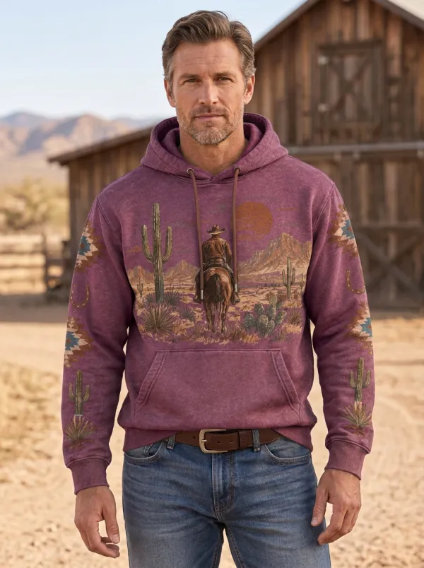 Prairie Sky Cactus Desert Country Style Men's Western Sweatshirt