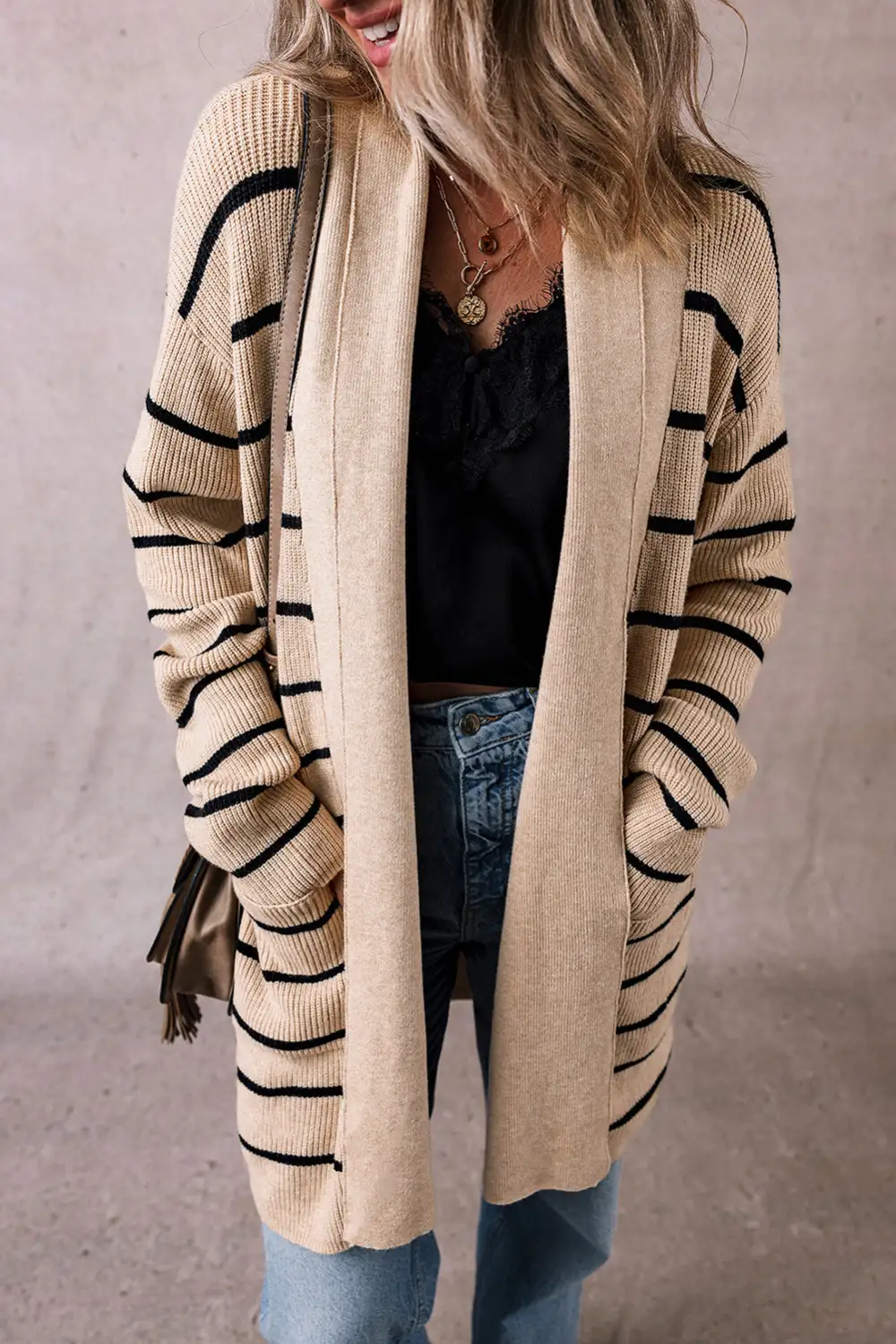 Shawl Neckline Open Pocketed Cardigan