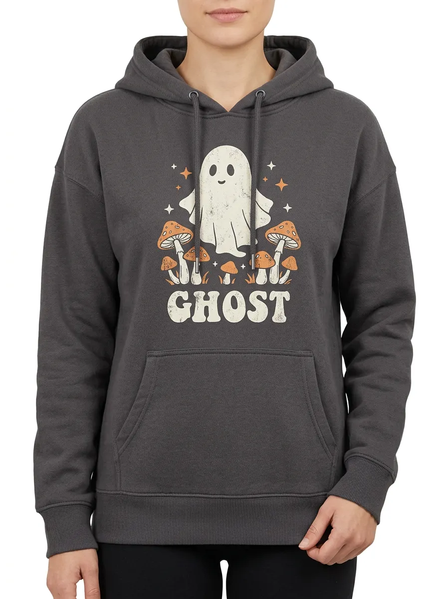 Women's Halloween Ghost Mushroom Printed Hoodie
