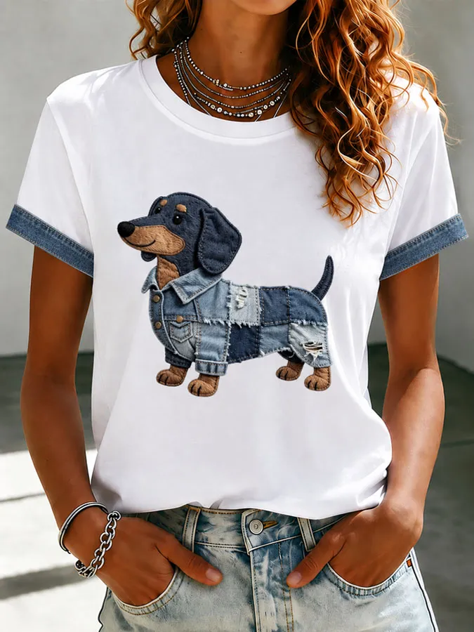 Women's Cute Dachshund Printed T-shirt