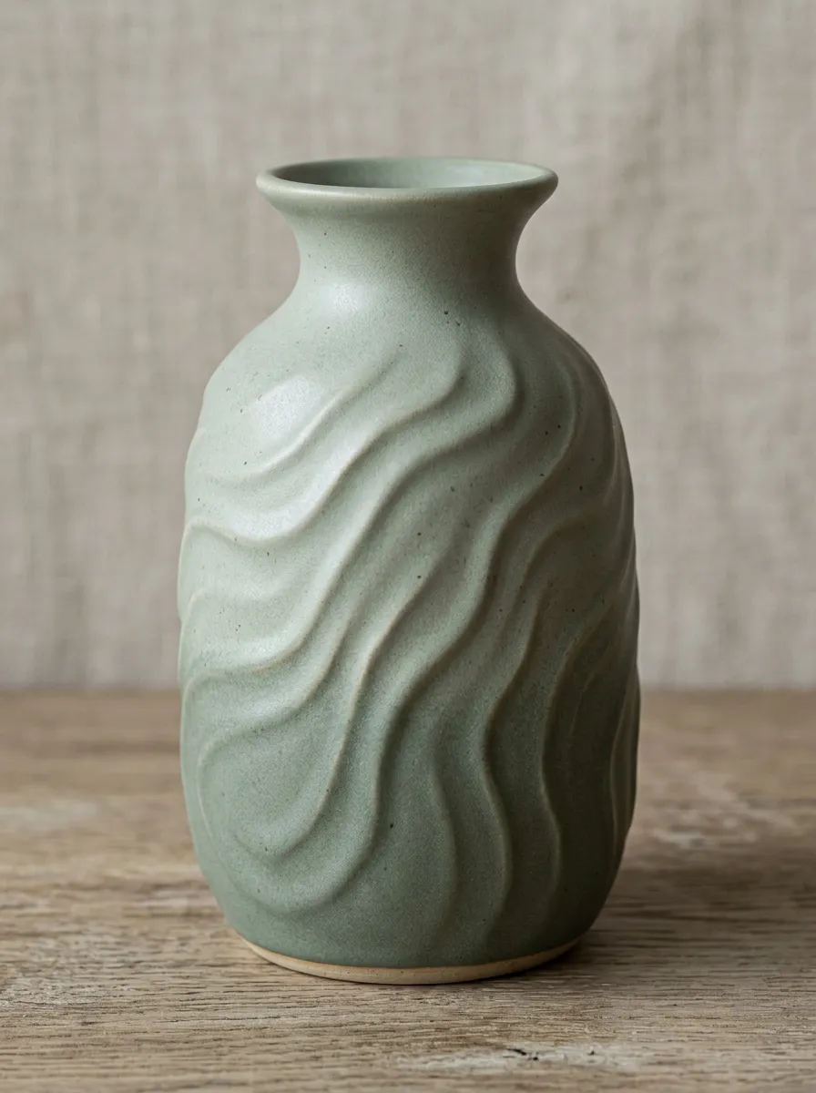 Calm Minimalist Wavy Textured Ceramic Vase