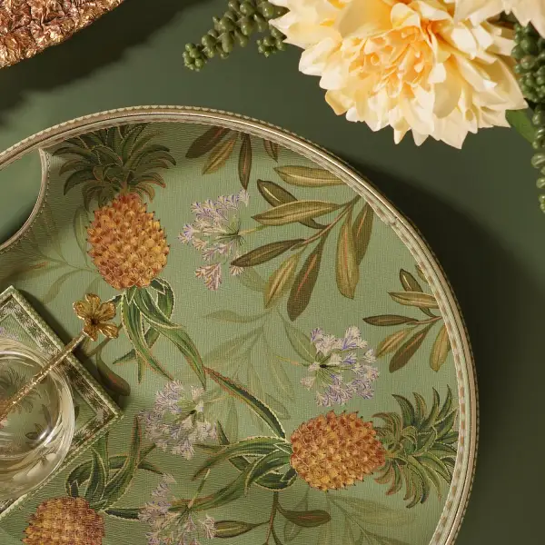 Green Round Faux Leather Tray