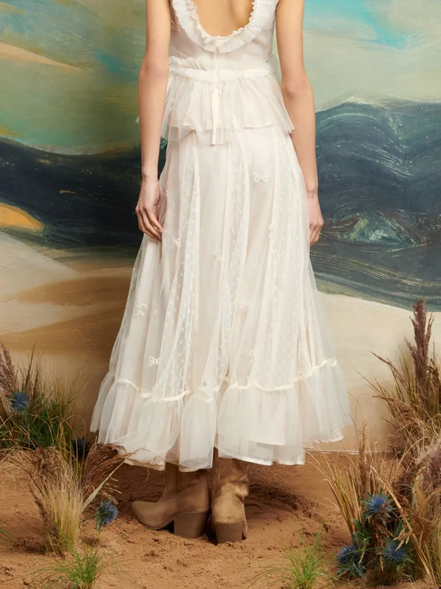 Tulle Ruffle Midi Skirt