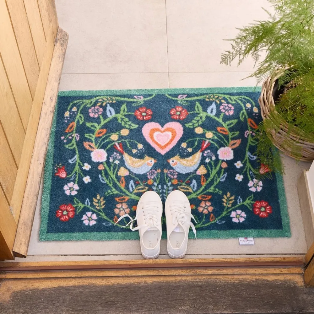 Folk Bird Heart Door Mat