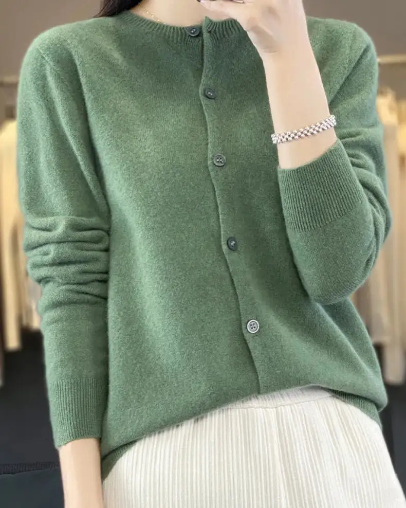 Merino-Wool Wool Round-Neck Cardigan