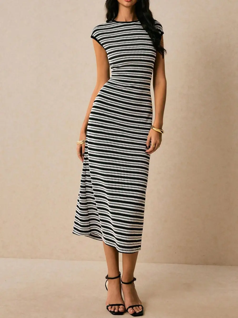 Bodycon Cotton Striped Midi Dress
