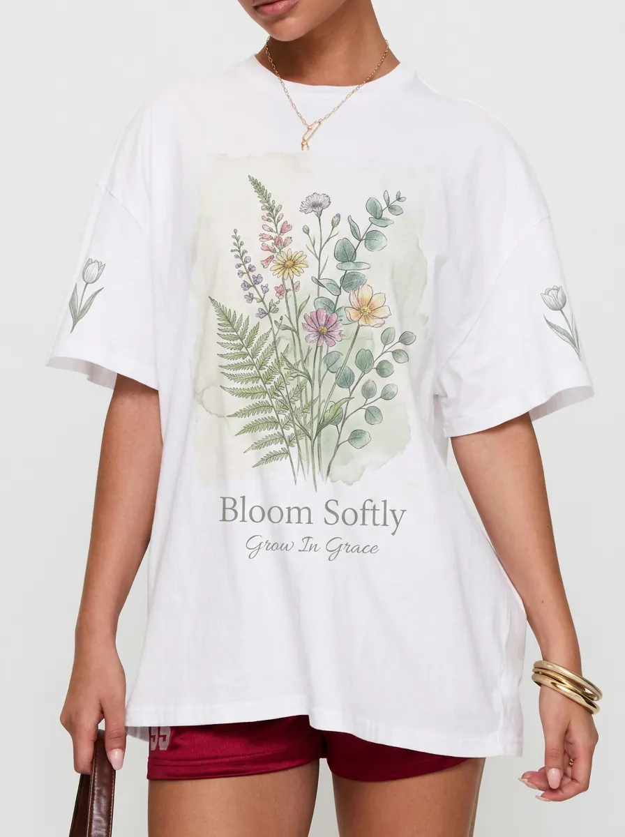 Women's Floral Lover Bloom Softly Watercolor Printed T-shirt