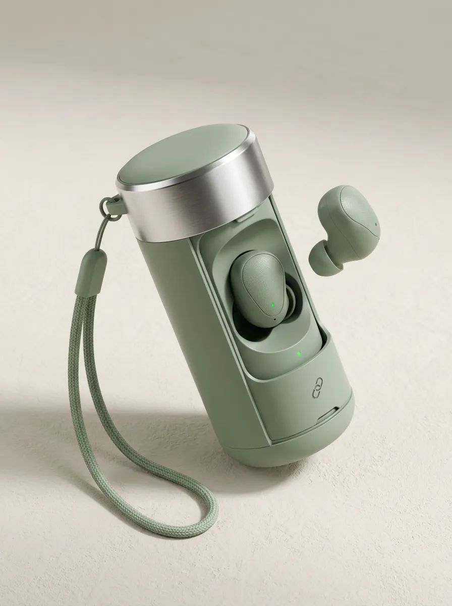 Unisex Minimalist Sage Green Metallic Case Printed Earbuds