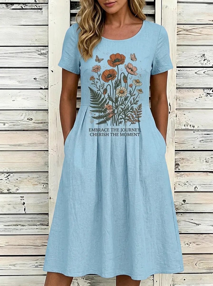Floral Butterfly Quote Casual Dress
