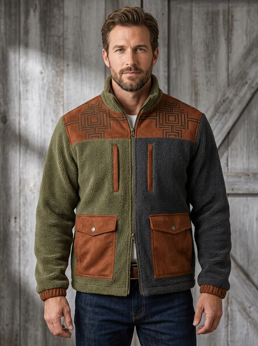 Canyon Trail Geometric Patch Detail Western Classic Men's Western Fleece Jacket