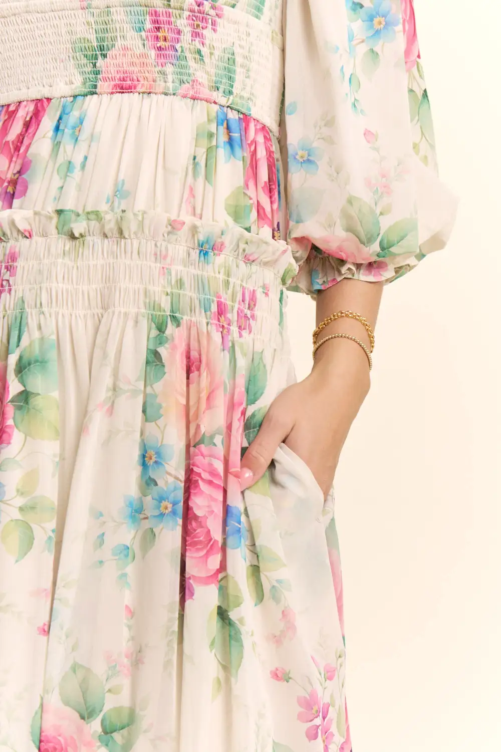 Classic Floral Chiffon Smocked Tiered Dress