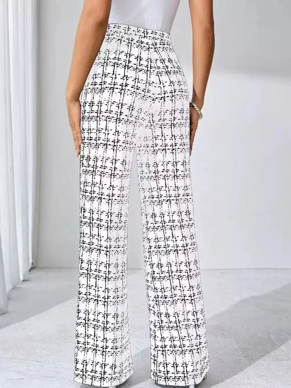 Plaid Wide Leg Casual Pants