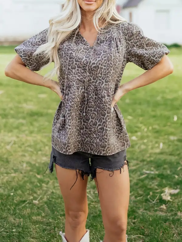 Leopard Print Ruffle Hem Top