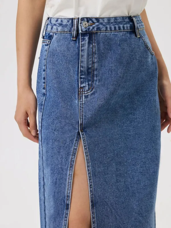 Balanced Denim Cotton Blend Detail Skirt