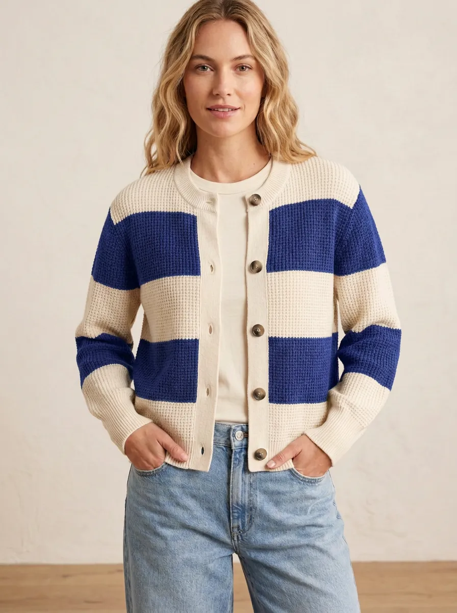 Everyday Rugby Striped Waffle Knit Cardigan