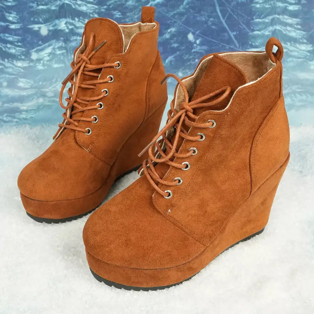 Lace Up Wedge Ankle Boots