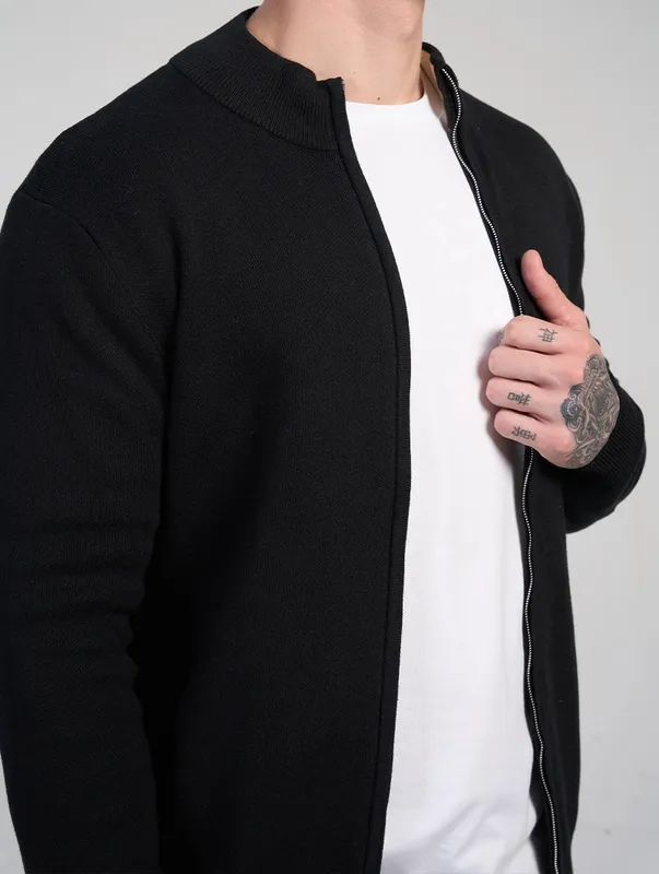 Black Zip Front Sweater Clean Cut