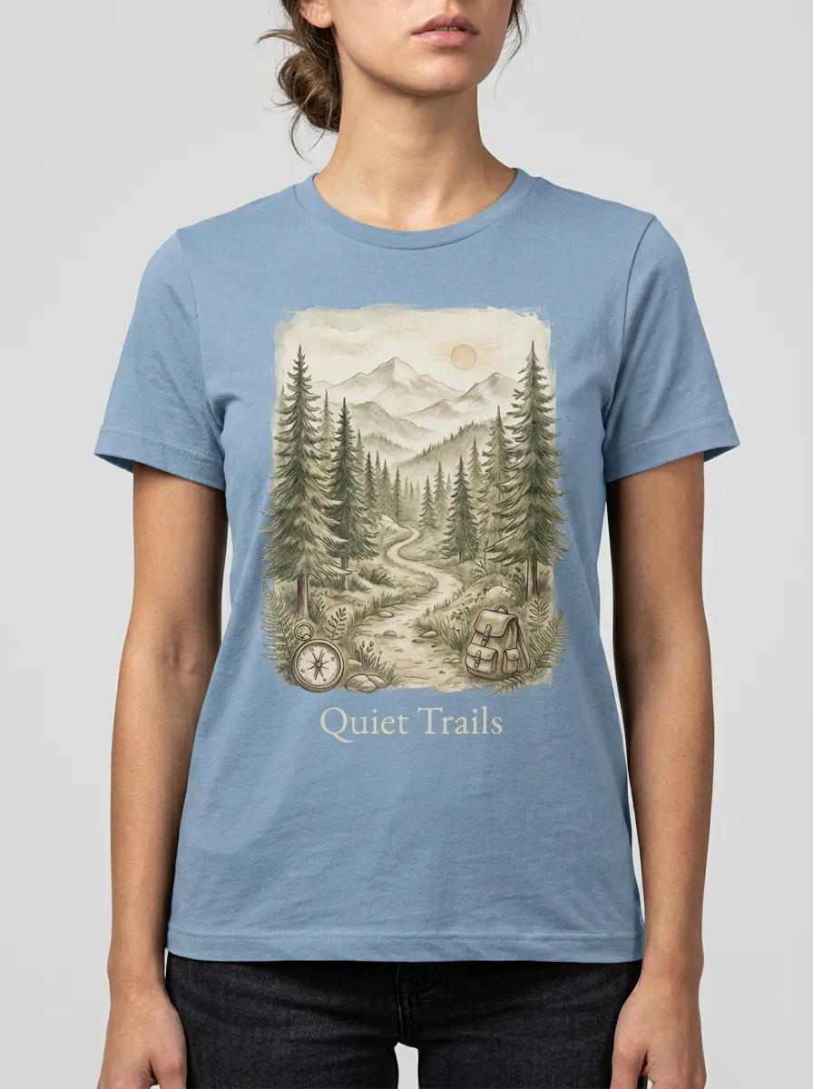 Women's Hiking Lover Mountain Forest Compass Printed T-shirt