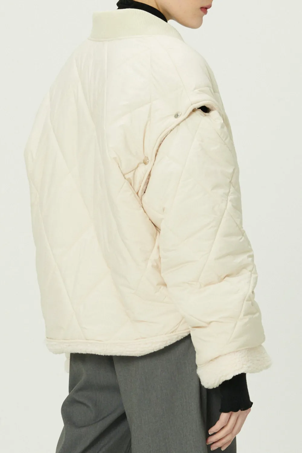 Quilted Sherpa Coat W/Detachable Sleeve