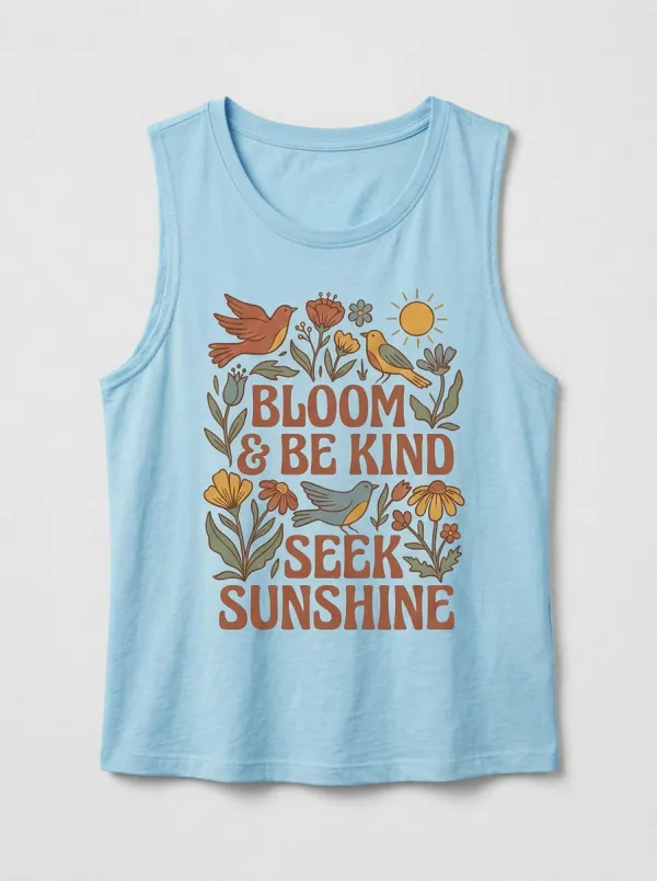 Boho Floral Bird Bloom And Be Kind Tank Top